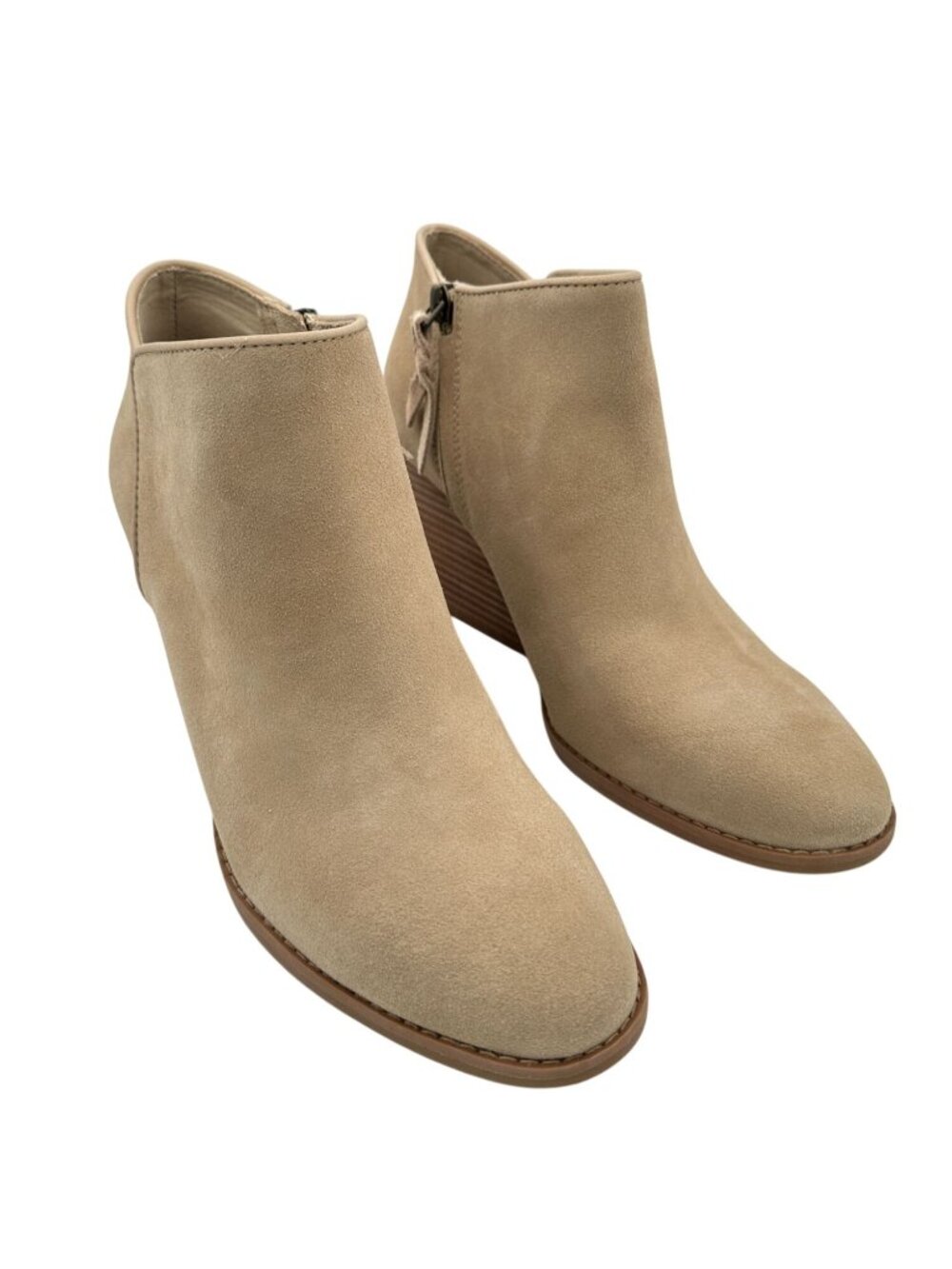 Toms Ankle Booties Size 9 Tan Suede Hadley Side Zip Stacked Heel Western Style - Picture 6 of 16